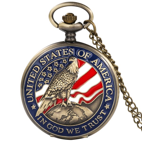 Pocket watch makers custom japan movt quartz antique hunter pocket watches with american flag and eagle pattern - Beryl Watch