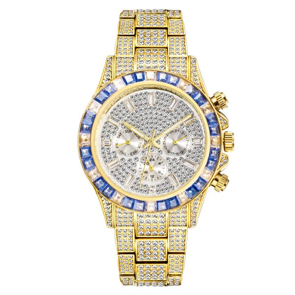 Gold and Blue Mens Diamond Watches Custom Logo Rolex and Ice Watch Styles Wholesale - Beryl Watch