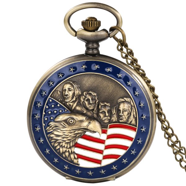 Pocket watch makers custom japan movt quartz antique hunter pocket watches with american flag and eagle pattern - Beryl Watch