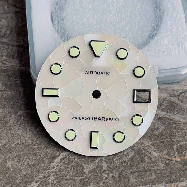 custom quality mother of pearl watch dial with luminous markers 28.5mm - Beryl Watch