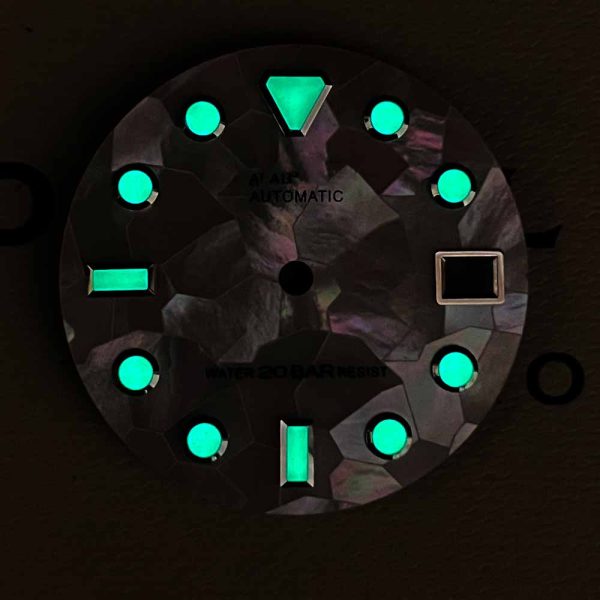 custom quality mother of pearl watch dial with luminous markers 28.5mm - Beryl Watch